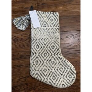 34th And pine Stocking Crème Blues And Grey Backing Christmas Xmas 22"